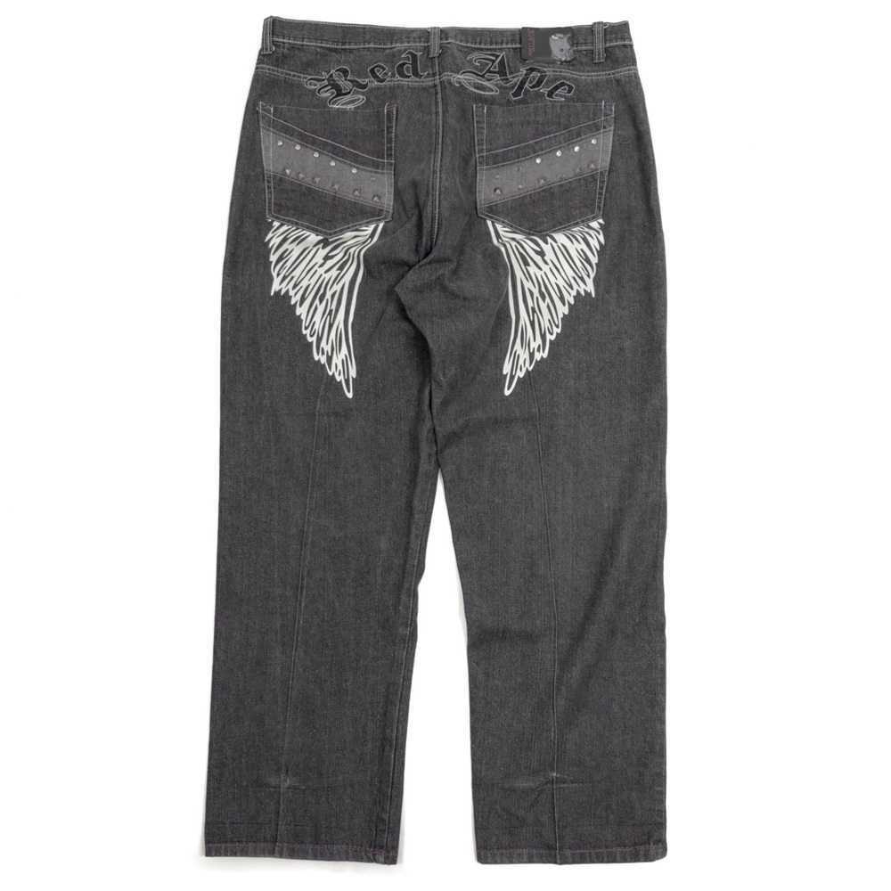 VTG Y2K Red Ape Baggy Skater Grunge Jeans Men’s 42/33.5 (tag 44) Embroidery Blk